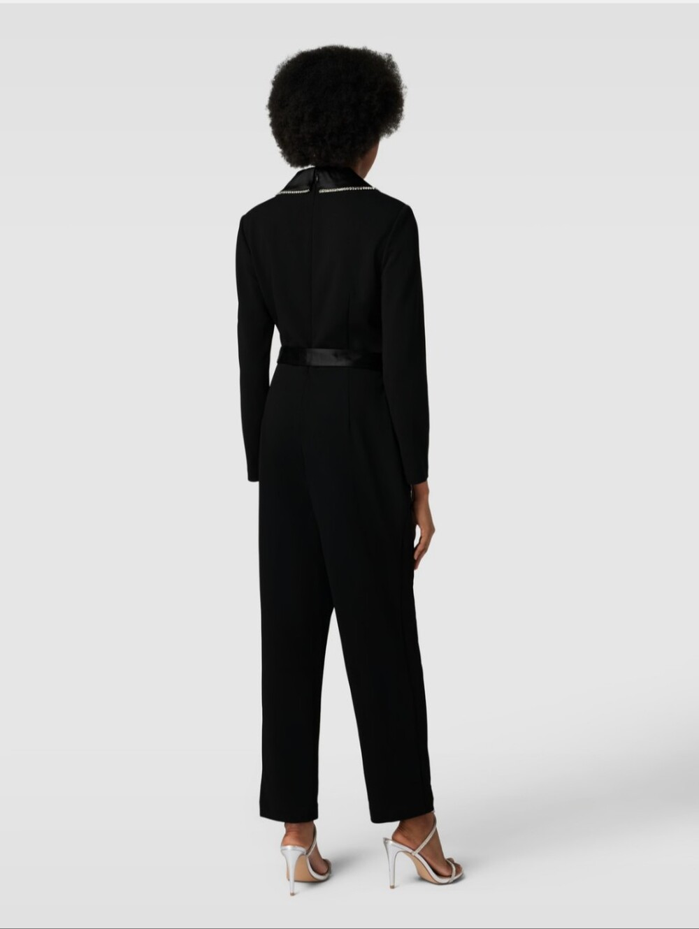 Adrianna Papell Women's Black Crystal Embellished Tuxedo Jumpsuit Size 14 - Picture 2 of 13